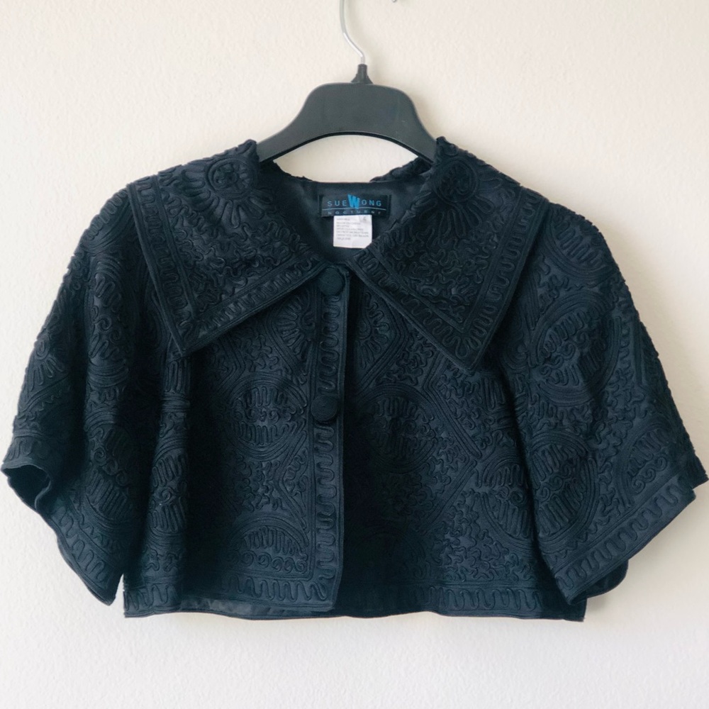 Sue Wong Black Embroidered Silk Cropped Jacket